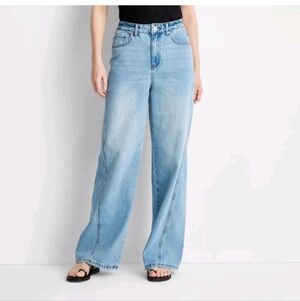 Future Collective Women's Mid-Rise Wide Leg Slouchy Jeans ~ Blue